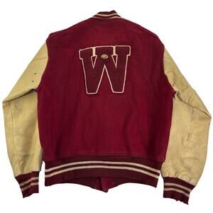 True Vintage 60s Wisconsin Badgers Varsity Letterman Wool Leather Sleeve Jacket